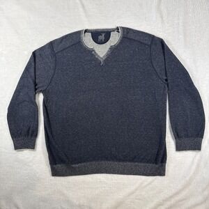 Raffi V-Neck Henley Sweater Dark Blue Heather 100% Cotton Lightweight Large